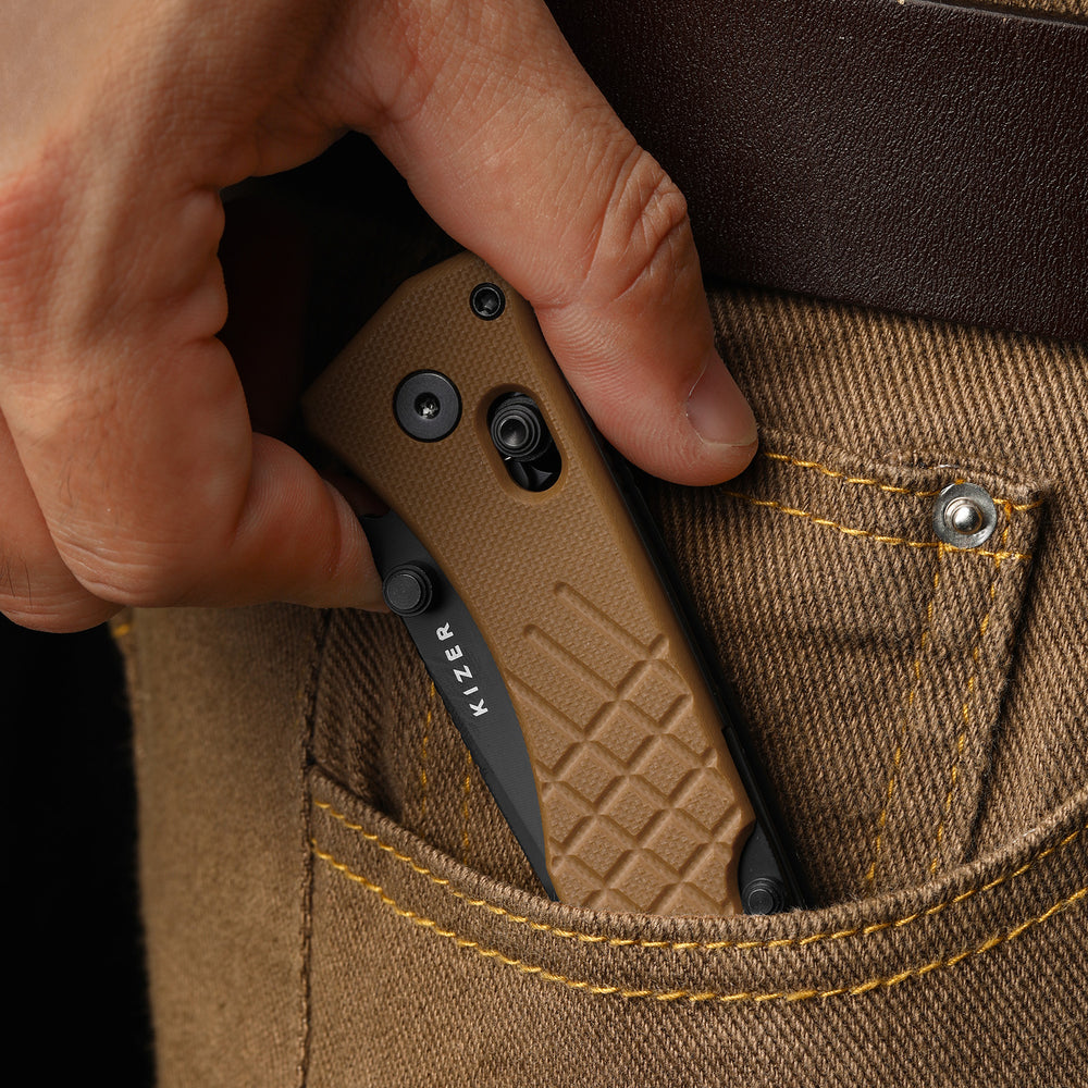 KIZER CUTLERY Aegis T | Serrated AEB-L Blade | G10 | Rescue Hook & Glass Breaker