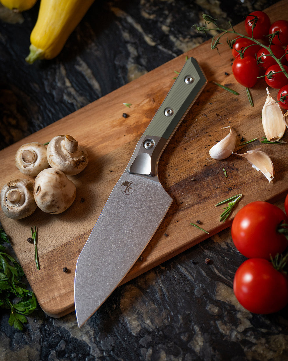 Microtech Gear Santoku 6" Knife Stonewash Standard Titanium Bolster OD Green G-10 (3200B-10OD)