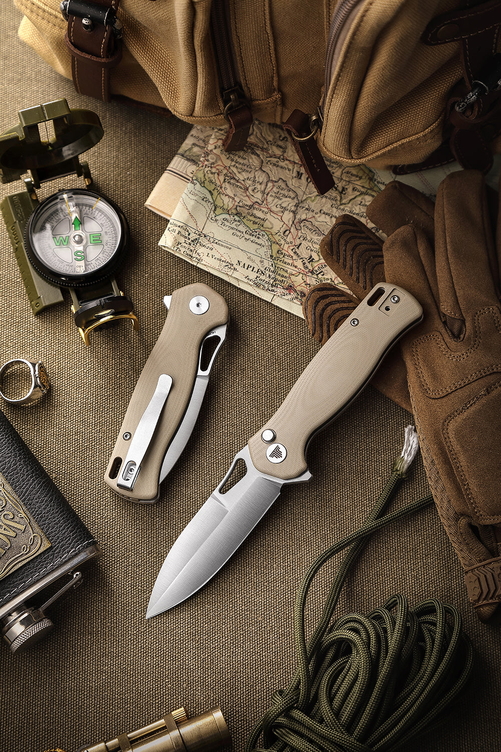 TRIVISA Crateris-03D Button Lock Folding Pocket Knife,3.38" 14C28N Steel,G10 Handle