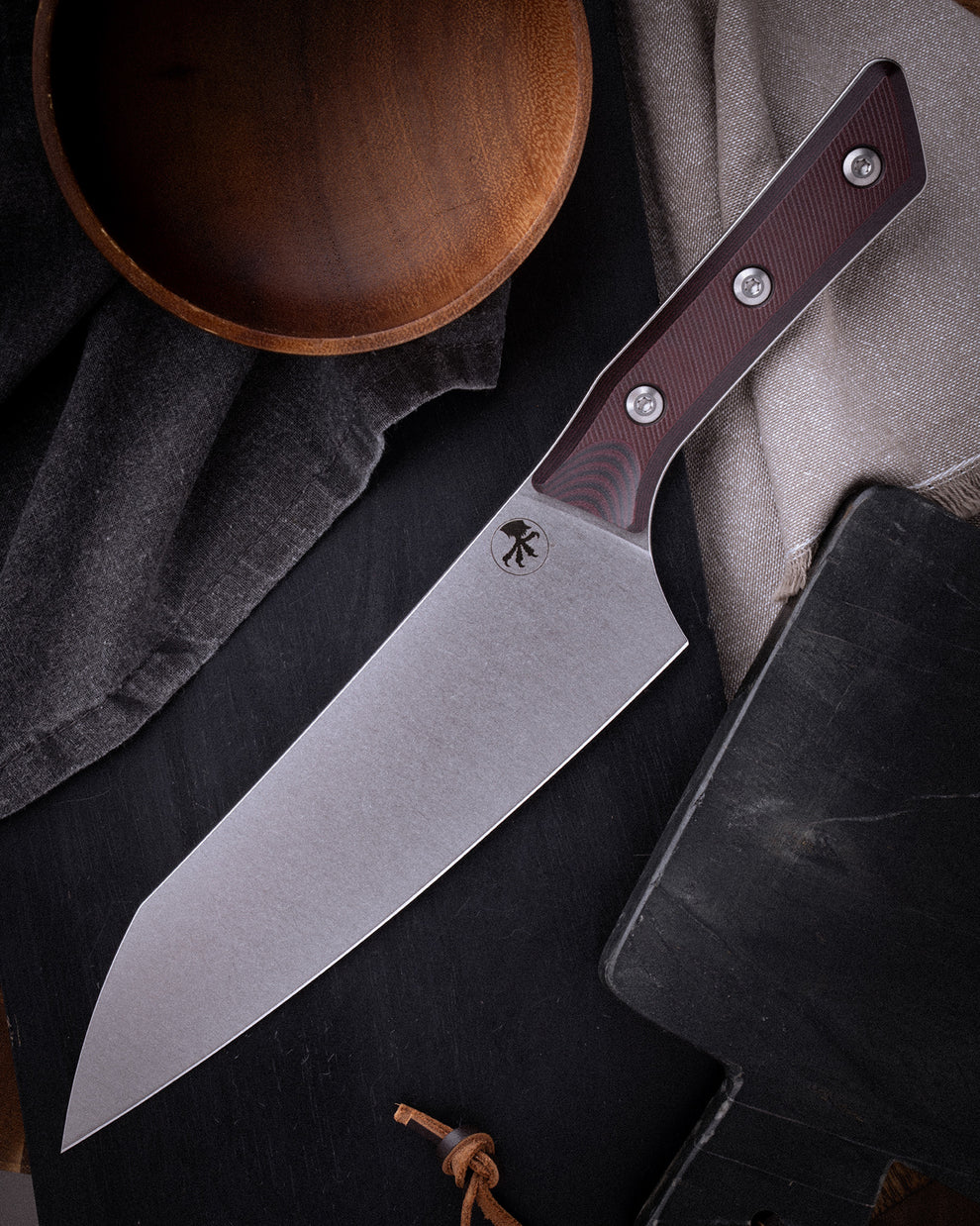 Microtech Gear Chef Knife Stonewash Standard Black Cherry G-10 (3000-10BC)