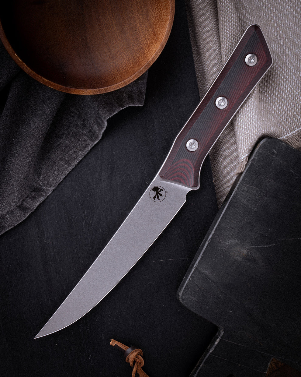 Microtech Gear Boning Knife Stonewash Standard Black Cherry G-10 (3100-10BC)