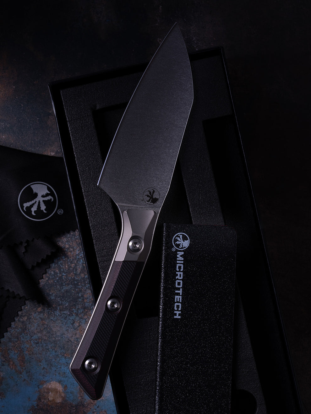 Microtech Gear Santoku 6" Knife Stonewash Standard Black Cherry G-10 (3200-10BC)