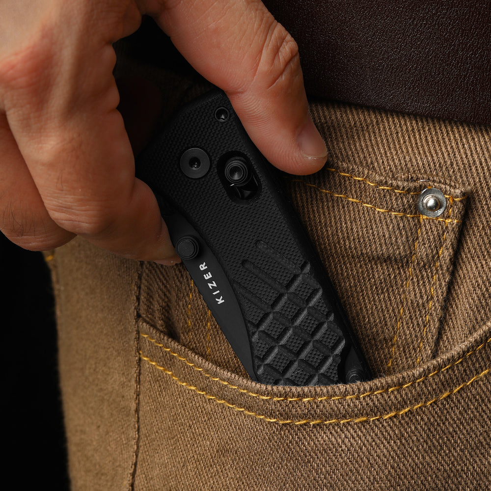 KIZER CUTLERY Aegis T | AEB-L | Black G10 | Rescue Hook & Glass Breaker