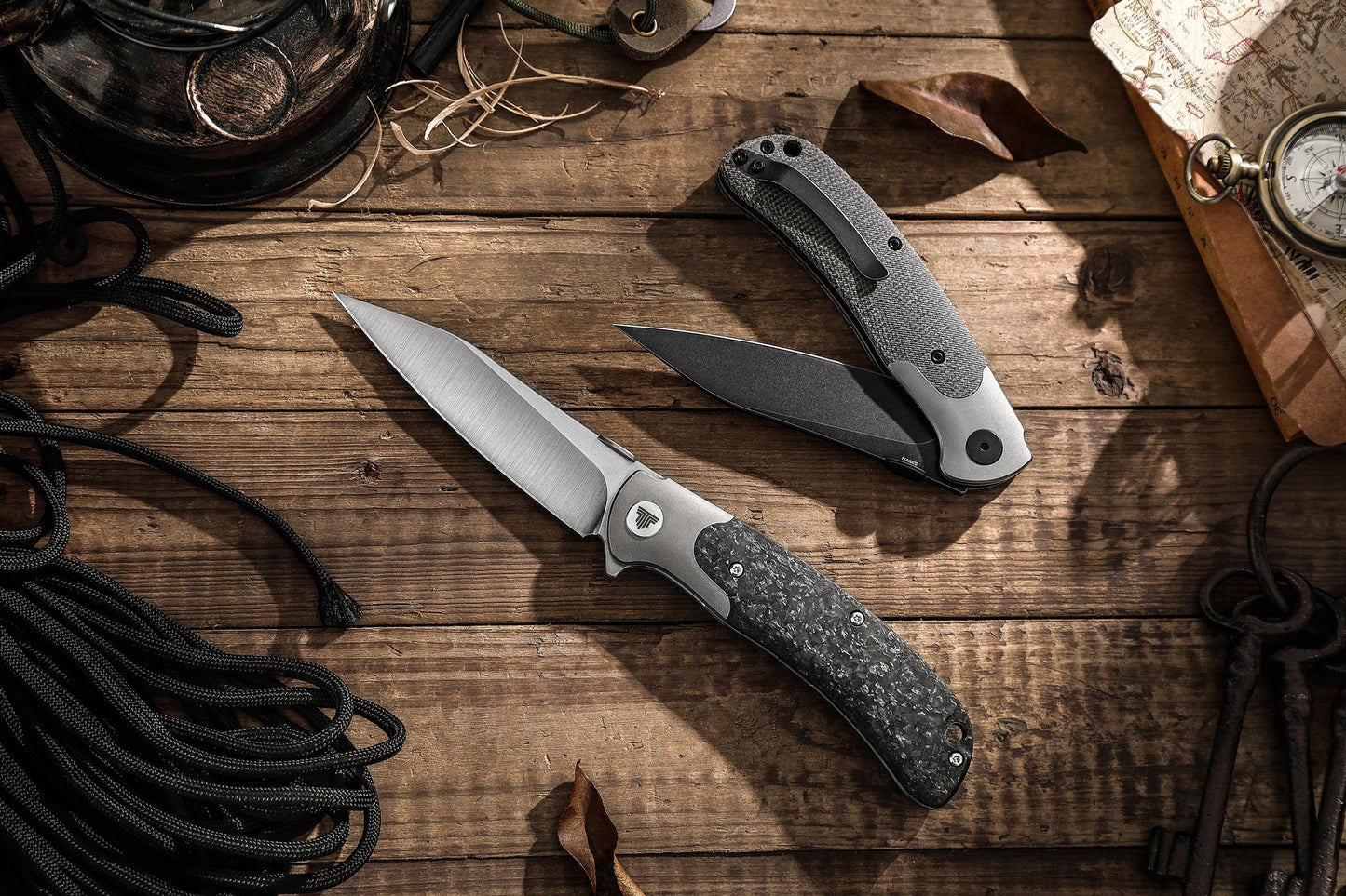 TRIVISA UMa-05 Ti Bolster and Thumb Stud,3.66" S35VN Steel,,Carbon Fiber Scales