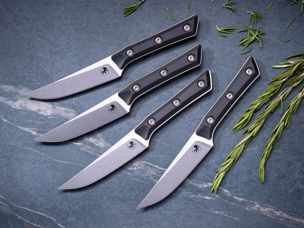 Microtech Gear Steak Knife Set (4) Stonewash Standard Black G-10 (3600-10SETBK)