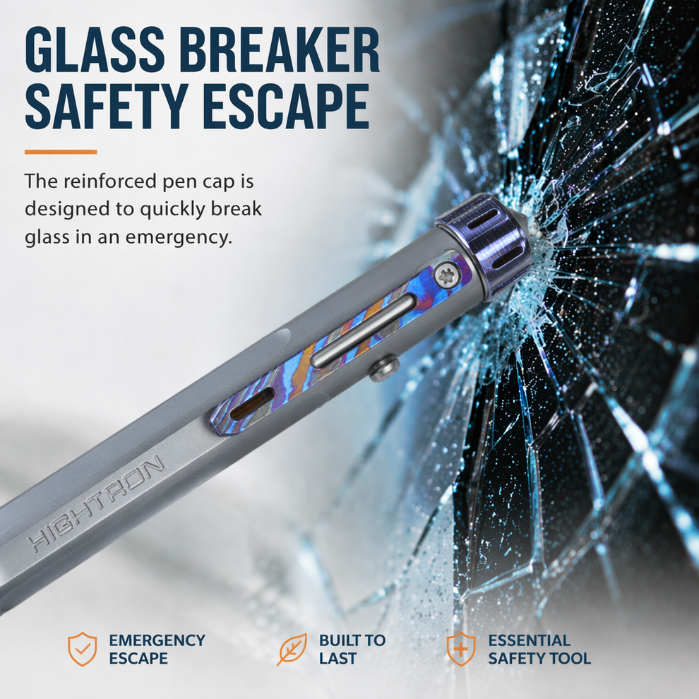 Hightron Vortron Titanium Pen, Gray Titanium with Zirconium Damascus Spinner & Clip
