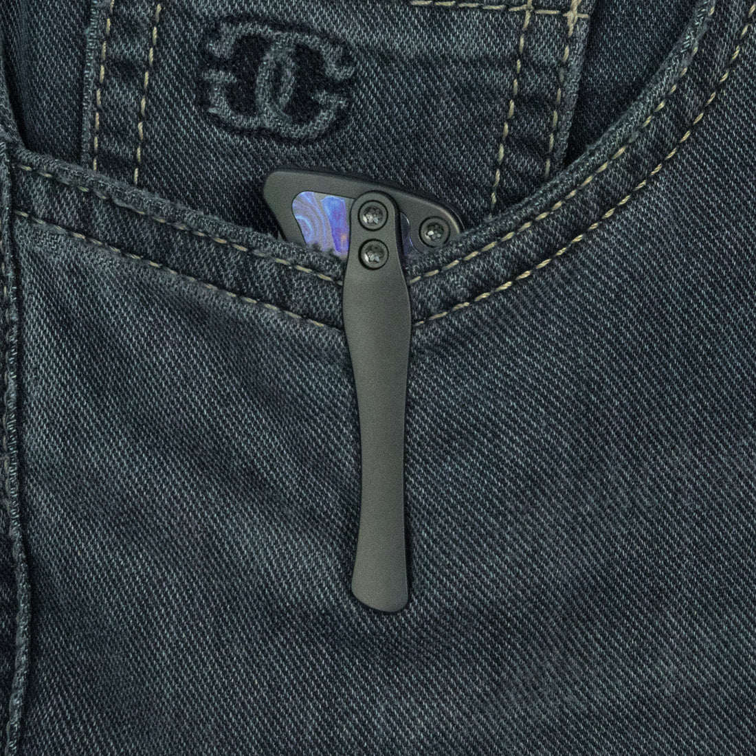 KB Predator Folding Knife DLC Titanium with Zircuti inlay Handle 3.46'' Belt Satin Bohler M390 Blade KB436C