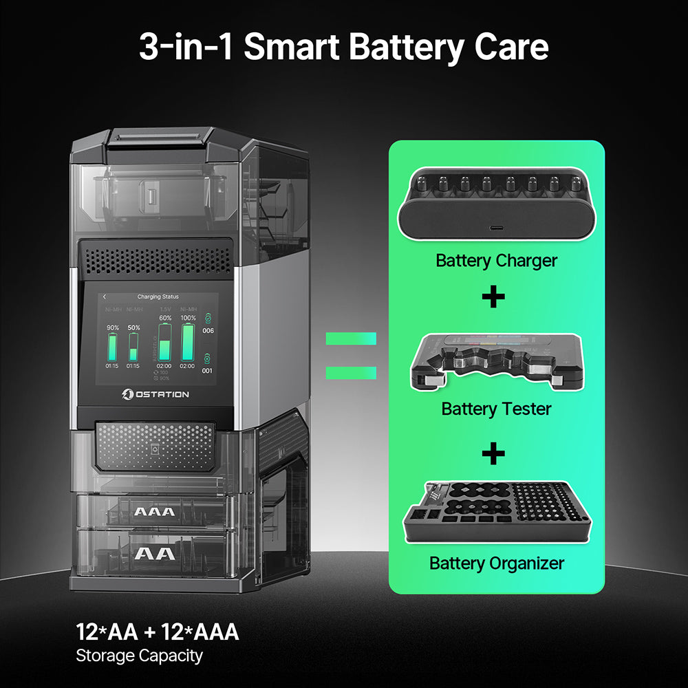 OLIGHT Ostation 2 Series 3-in-1 Smart Battery Hub for AA & AAA Rechargeable Ni-MH & Li-ion Batteries