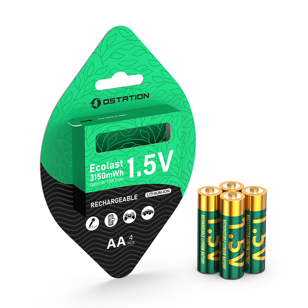 OLIGHT Ostation Ecolast 1.5V 2100mAh AA Smart Rechargeable Lithium-ion Batteries (4 Pack)