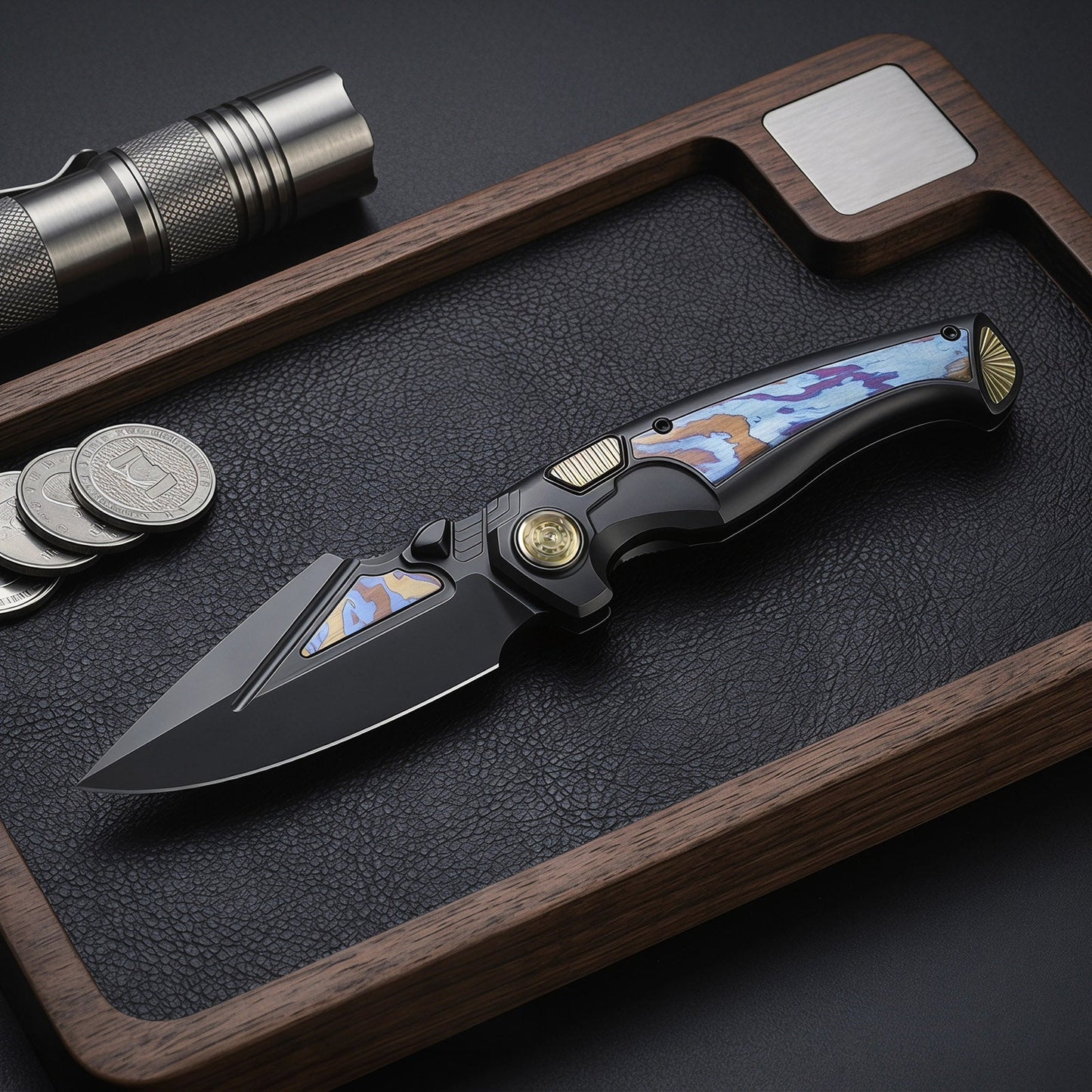 REMETTE RT-Scepter Innovative Button Frame Lock M390 Blade Timascus Handle Knife SCPT-B