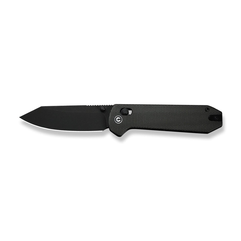 CIVIVI Over Yonder Thumb Stud & Crossbar Lock Knife Dark Green Canvas Micarta Handle (3.35" Black Stonewashed 14C28N Blade) C25027-1