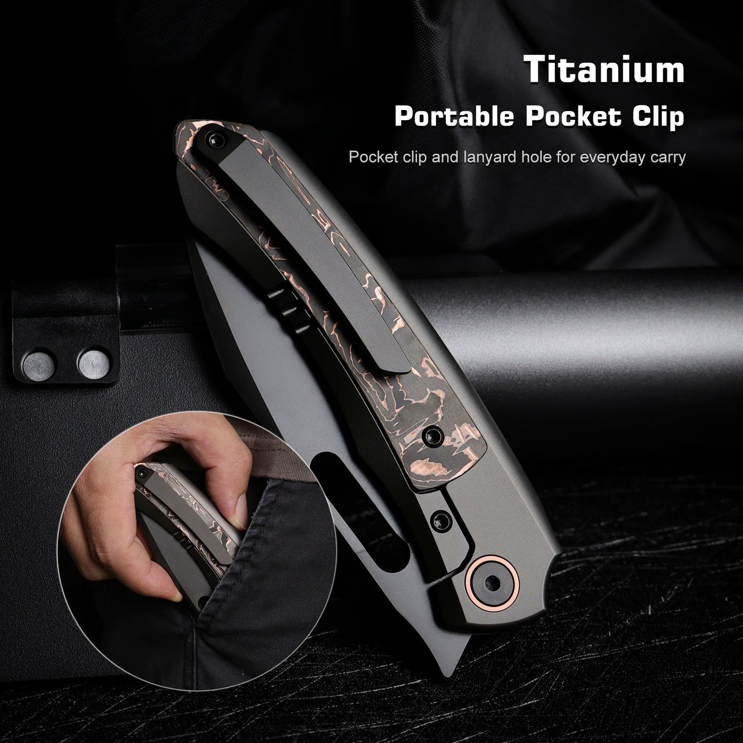 REMETTE RT-Orca Knife Button+Frame Lock M390 Blade Titanium Handle Outdoor Camping Knives ORCATB