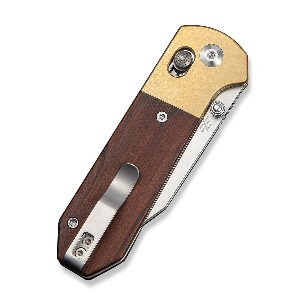 CIVIVI Yonder Clip Point Thumb Stud & Crossbar Lock Knife Guibourtia Wood Handle And Stonewashed Brass Bolsters (2.88" Satin Finished 14C28N Blade) C25026-1