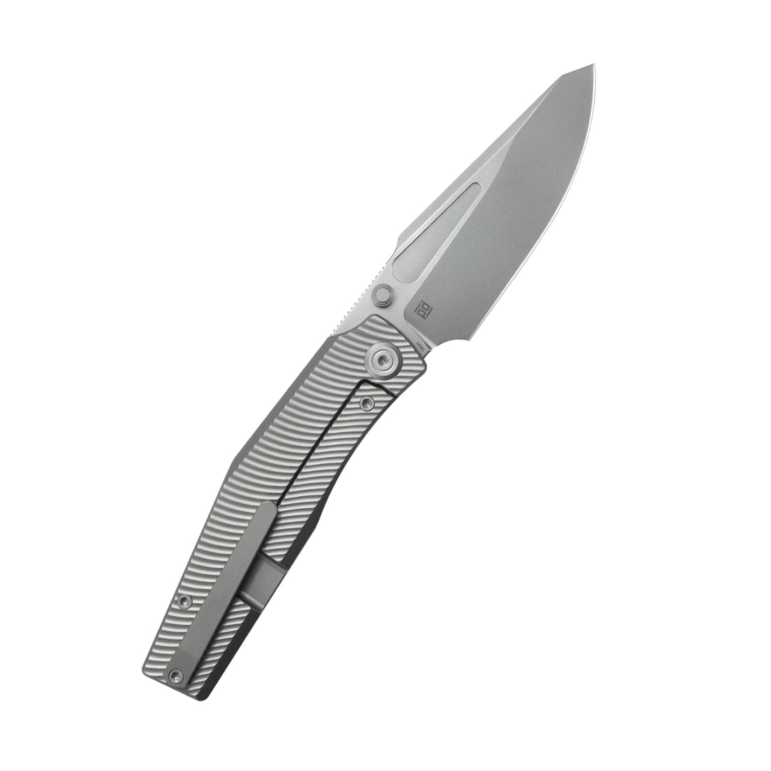 KB Illusion Folding Knife Grey Titanium Handle 3.46‘’ Silver Bead Blast Bohler M390 Blade KB443A