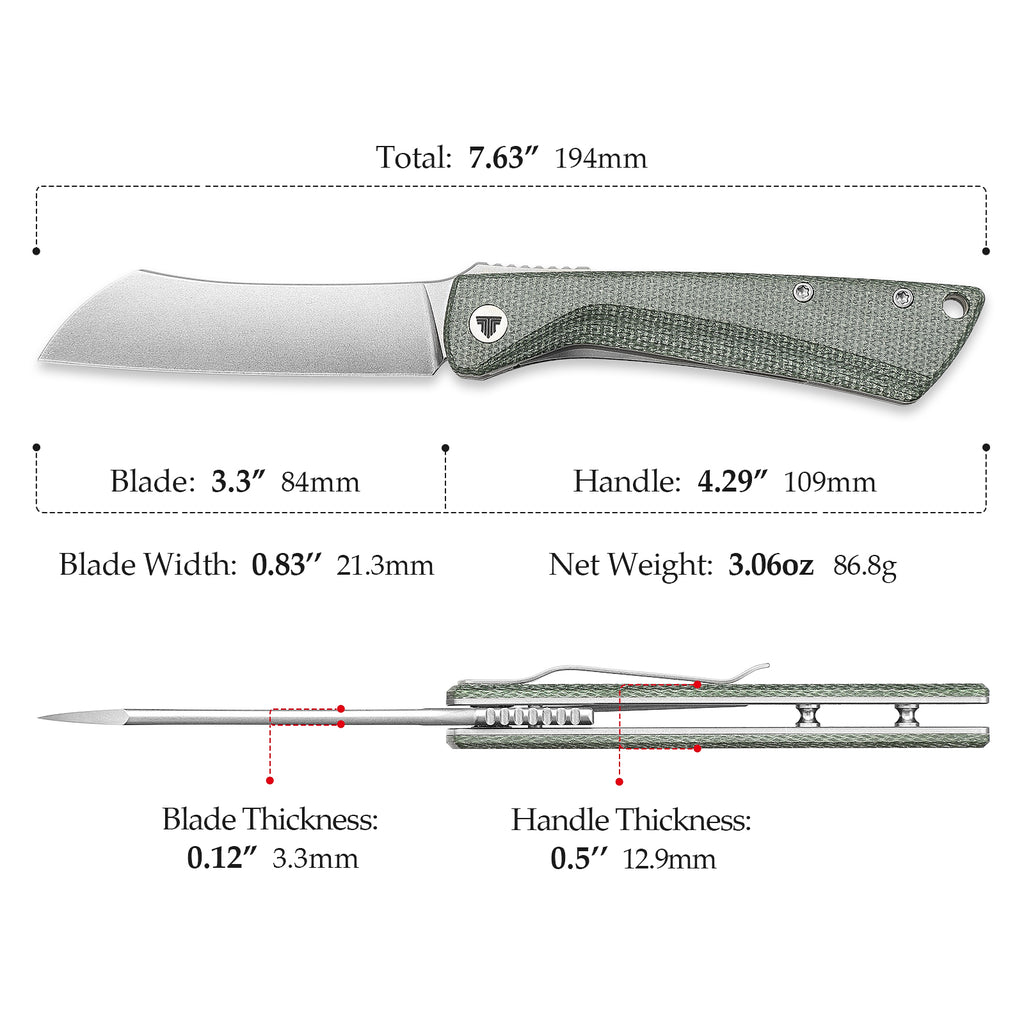 TRIVISA Norma-04G Higonokami Pocket Knife,3.3" 14C28N Steel,Micarta Handle