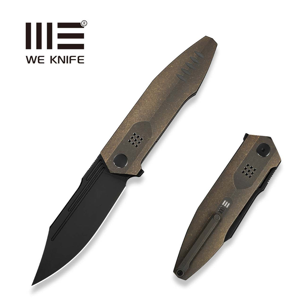 WEKNIFE Flight Line Flipper Knife Bronze Titanium Handle (3.81" Black Stonewashed Bohler M390 Blade) WE23089-2