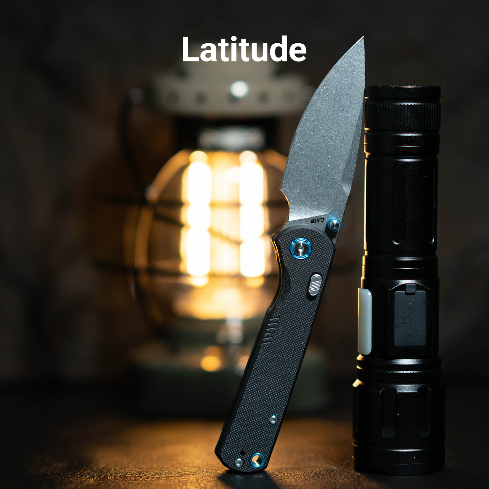 CJRB Latitude Thumb Stud & Top Liner Lock EDC Knife Black G10 Handle(3.47'' AR-RPM9 Steel Stone Wash Blade) J1975-BK
