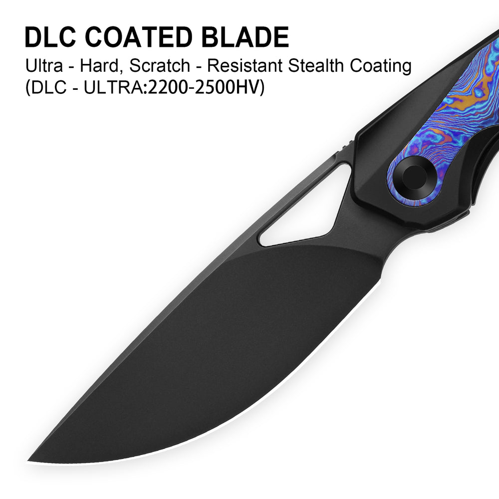 KIZER CUTLERY Topsail | S45VN | Titanium & Timascus | Matte DLC Ultra | Front Flipper | Ki3735A2