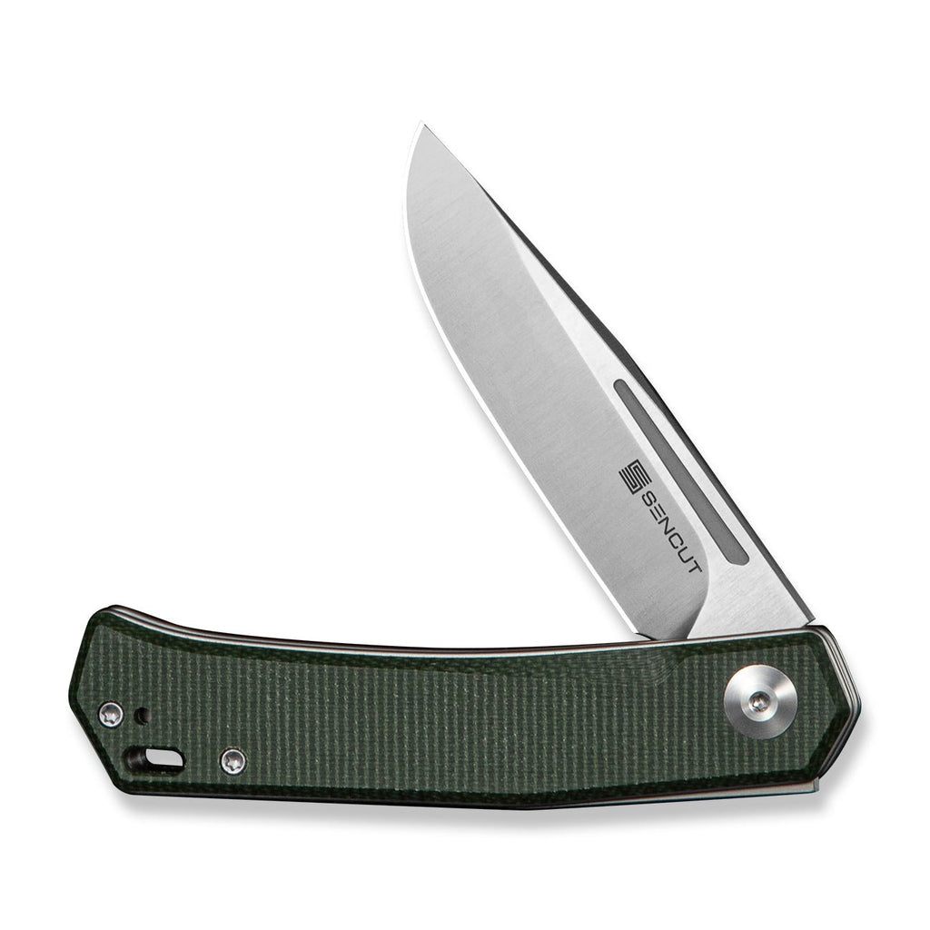SENCUT Braxx Slip Joint Knife Green Canvas Micarta Handle (3.12" Satin Finished D2 Blade) S25089-2