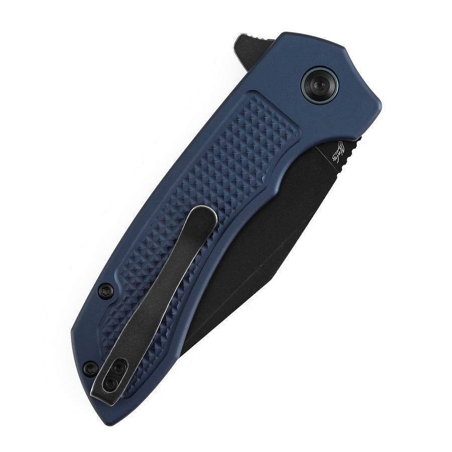 TENABLE KNIVES Entity Button Lock Folding Knife - 3.52'' Blackwash 14C28N Blade| Blue Aluminum Handle| Nalu Knives - B1036F5