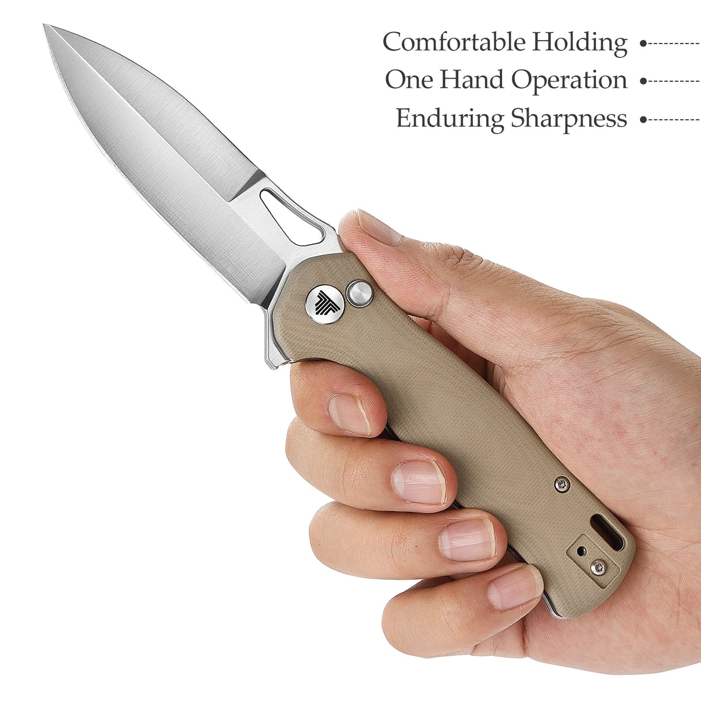 TRIVISA Crateris-03D Button Lock Folding Pocket Knife,3.38" 14C28N Steel,G10 Handle