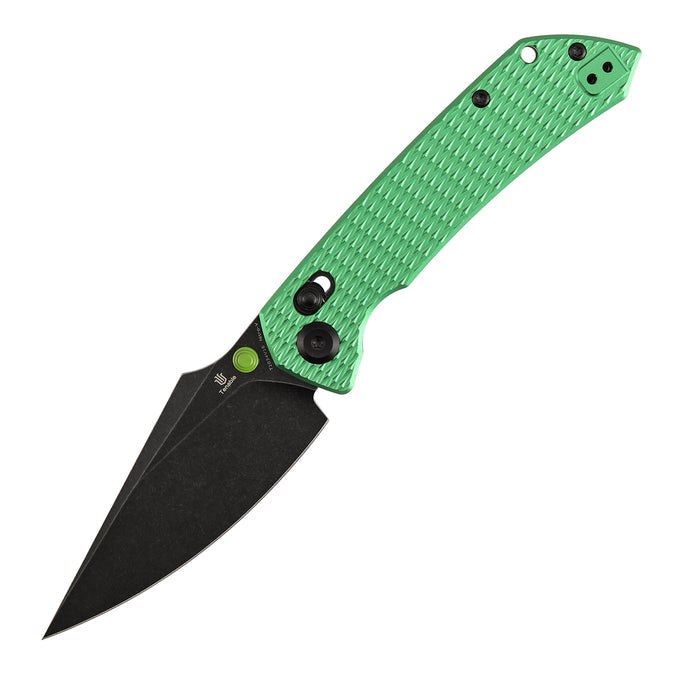 TENABLE KNIVES Fenrir Cross Bar Lock Folding Knife| 3.48'' Blackwash Nitro-V Blade | Green Anodized Aluminum with Diamond Patter Handle | Sparrow Knife Design| T1034V16