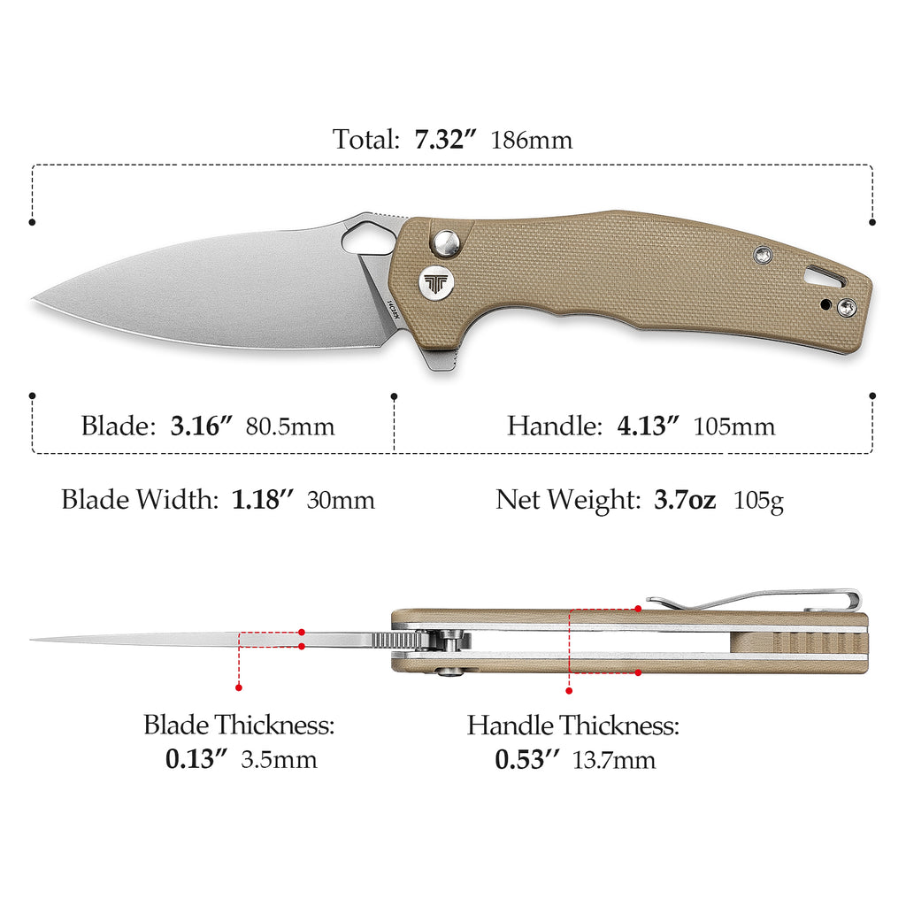 TRIVISA Corvus-03N,Button Lock Pocket Folding Knfe,3.16'' 14C28N Steel blade,G10 Handle,Hydra Design
