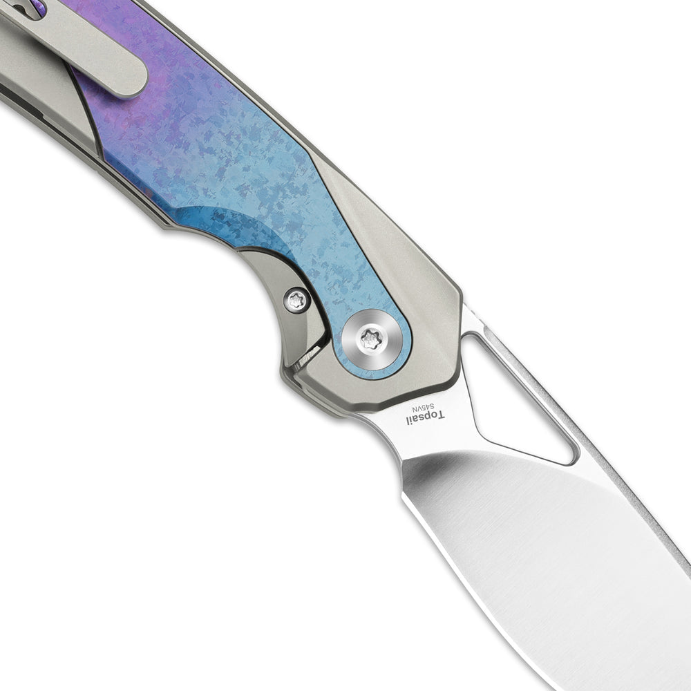 KIZER CUTLERY Topsail | S45VN | Titanium & Crystallized Titanium | Front Flipper | Ki3735A1