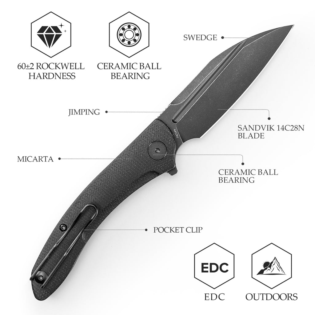 TRIVISA Cuckoo-BM Liner Lock EDC Folding Pocket Knife 3.37'' 14C28N Steel Blade,Micarta Handle