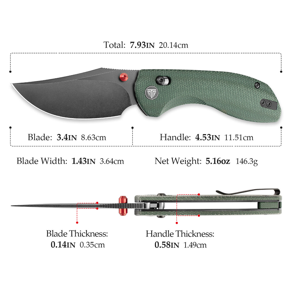 TRIVISA Hippo-GM Crossbar Lock EDC Folding Pocket Knife,3.4" 14C28N Steel Blade,Micarta Handle