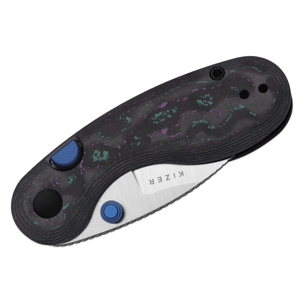 KIZER CUTLERY Microbe™ | 5Th Pocket Knife | Kizer Button Liner Lock™ | Camo Carbon Jazzy Handle | KizerB™ 2742A4