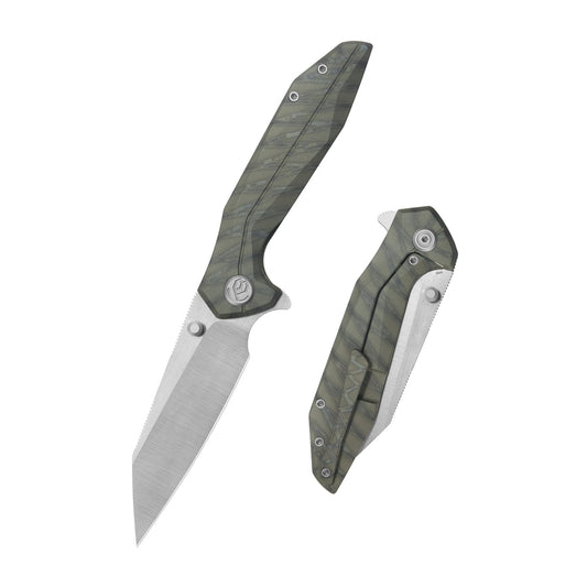 KB Nova Reverse Tanto Frame Locking Folding Knife Flamed Titanium Handle 3.66" Belt Satin M390 Blade KB495B