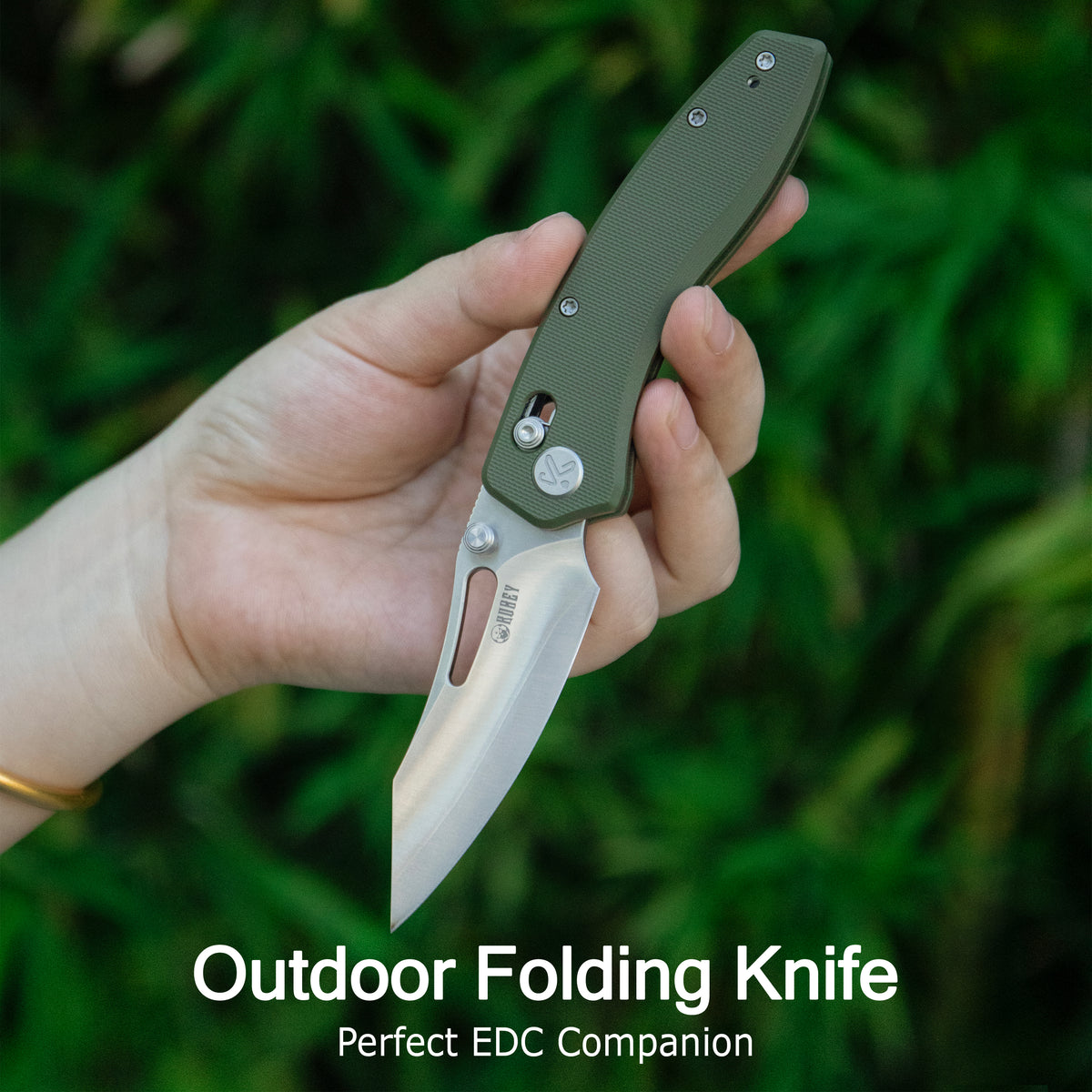 Kubey Caiman Crossbar Everyday Carry Folding Knife G10 Khaki Handle 3.1" Satin San Mai M2 KU421D