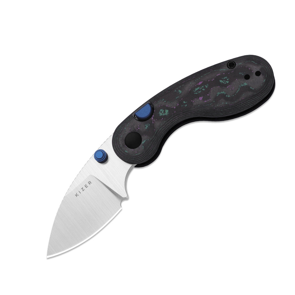 KIZER CUTLERY Microbe™ | 5Th Pocket Knife | Kizer Button Liner Lock™ | Camo Carbon Jazzy Handle | KizerB™ 2742A4