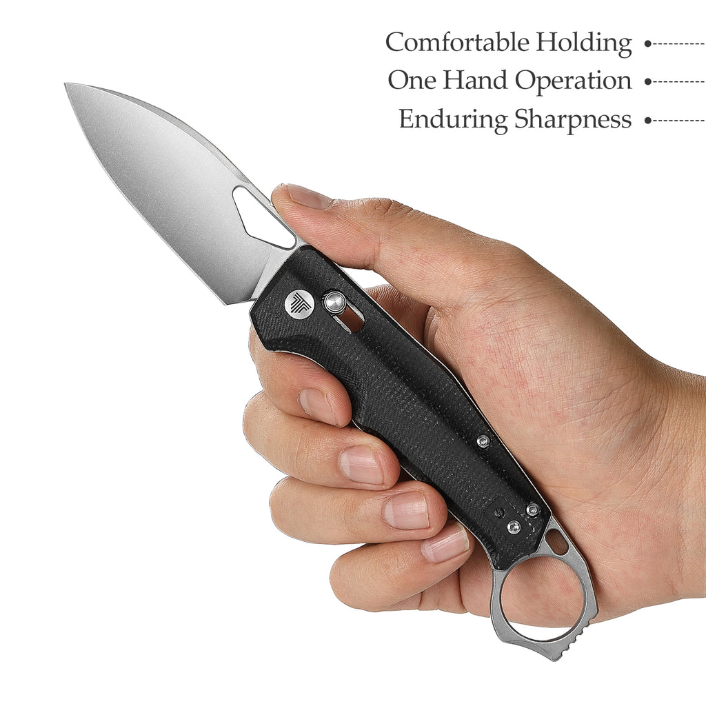 TRIVISA Sagitta-04B,Axis Lock Folding Pocket Knife,2.95" 14C28N Steel,Black Micarta Handle