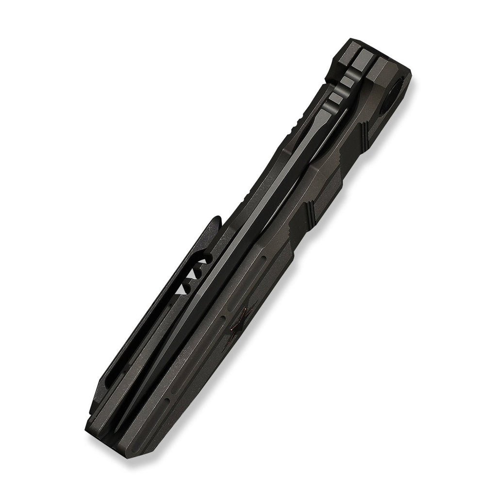 WEKNIFE Breach Flipper Knife Charcoal Gray Titanium Handle (3.85" Dark Gray Stonewashed Bohler M390 Blade) WE25077-1