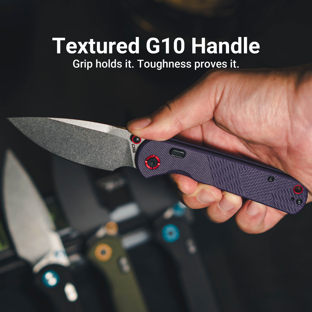 CJRB Latitude Thumb Stud & Top Liner Lock EDC Knife Purple CNC G10 Textured Handle(3.47'' AR-RPM9 Steel Stone Wash Blade) J1975-PU