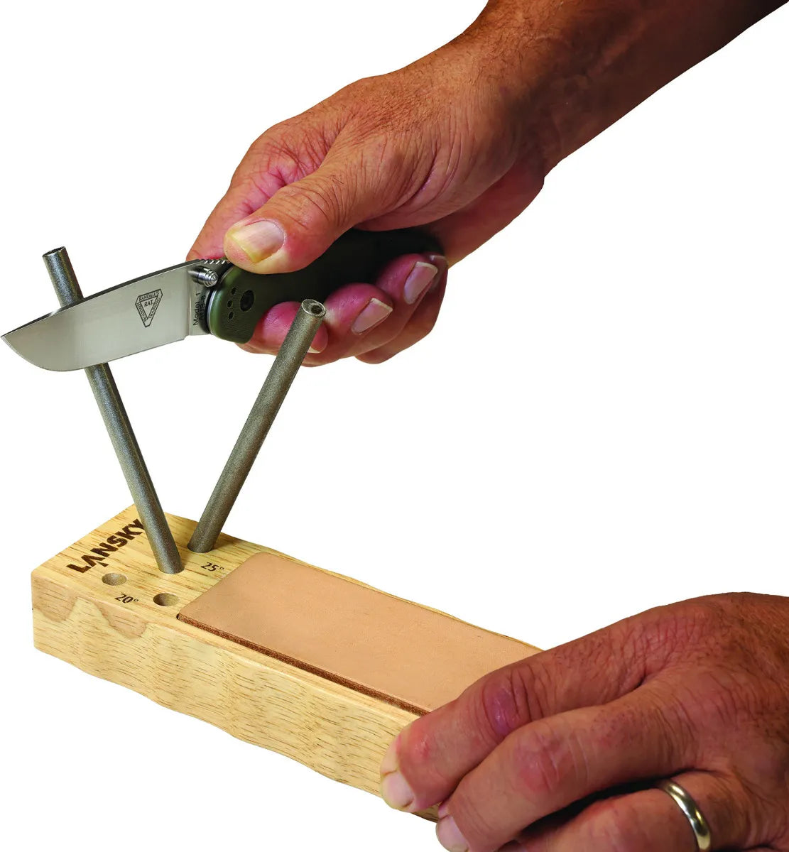 LANSKY 4-Rod Diamond/Ceramic TurnBox Crock Stick® Knife Sharpener with Leather Strop