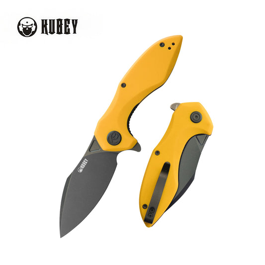 Kubey Noble Flipper Folding Knife Yellow G10 Handle 3.15" Blackwash 14C28N KU236N