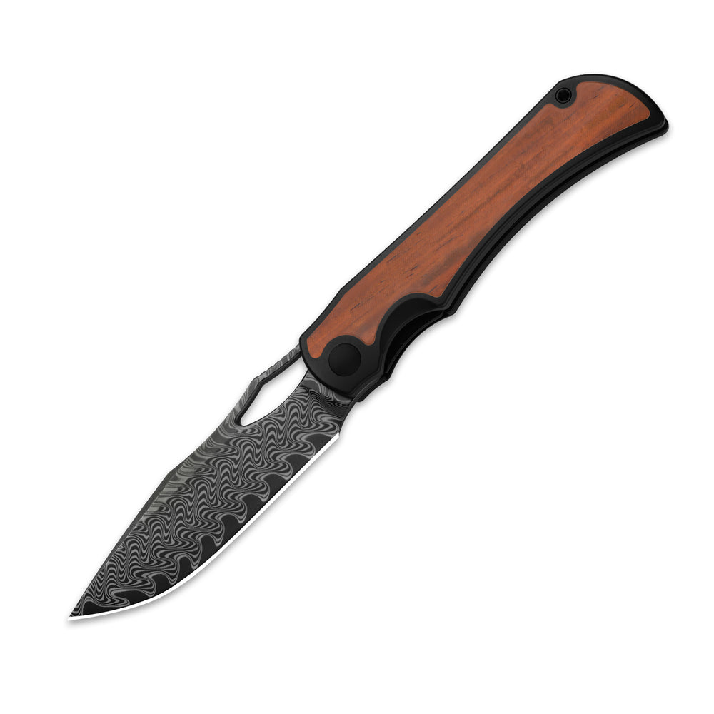 KIZER CUTLERY Allure | Acid Washed Damascus | Titanium & Panama Rosewood