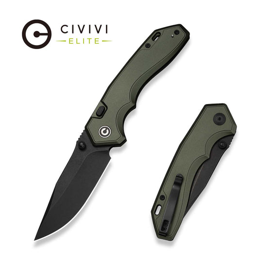 CIVIVI ELITE Brova Thumb Stud & Top Liner Lock Knife Forest Green Aluminum Handle (3.41" Black Stonewashed CPM S35VN Blade) CE25093-3