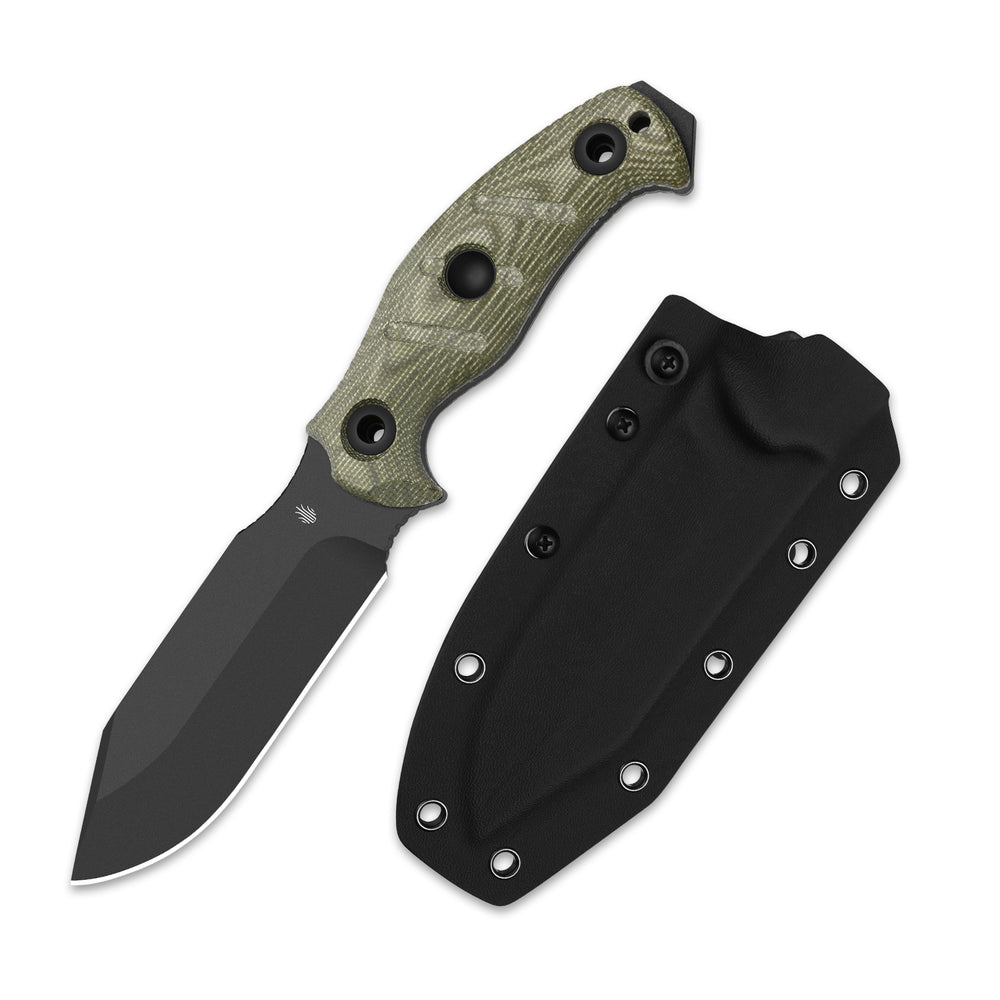 KIZER CUTLERY Sheepdog® Survival | Hammer Pommel · Bow Drill Divot | Green Micarta