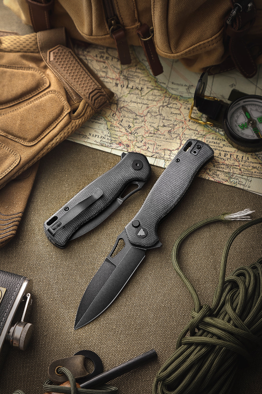 TRIVISA Crateris-04B Button Lock Folding Pocket Knife,3.38" 14C28N Steel,Micarta Handle