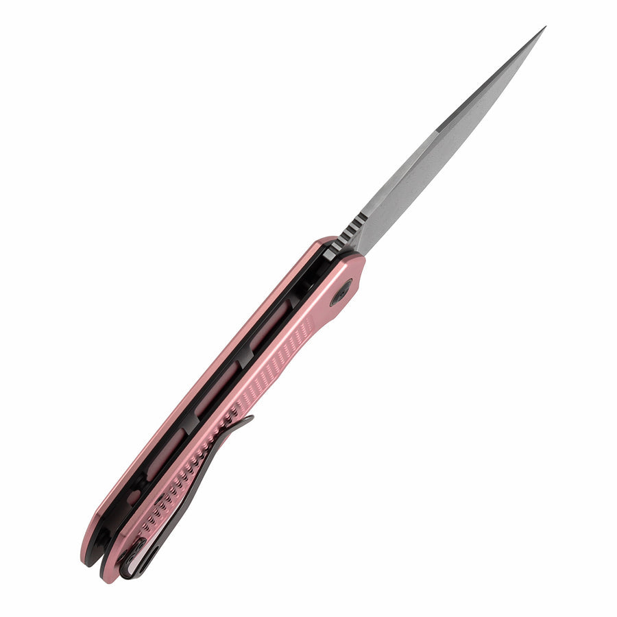 TENABLE KNIVES Entity Button Lock Flipper Knife - 3.52'' Water Ripple Damascus Blade| Rose Gold Aluminum Handle| Nalu Knives - B1036F4