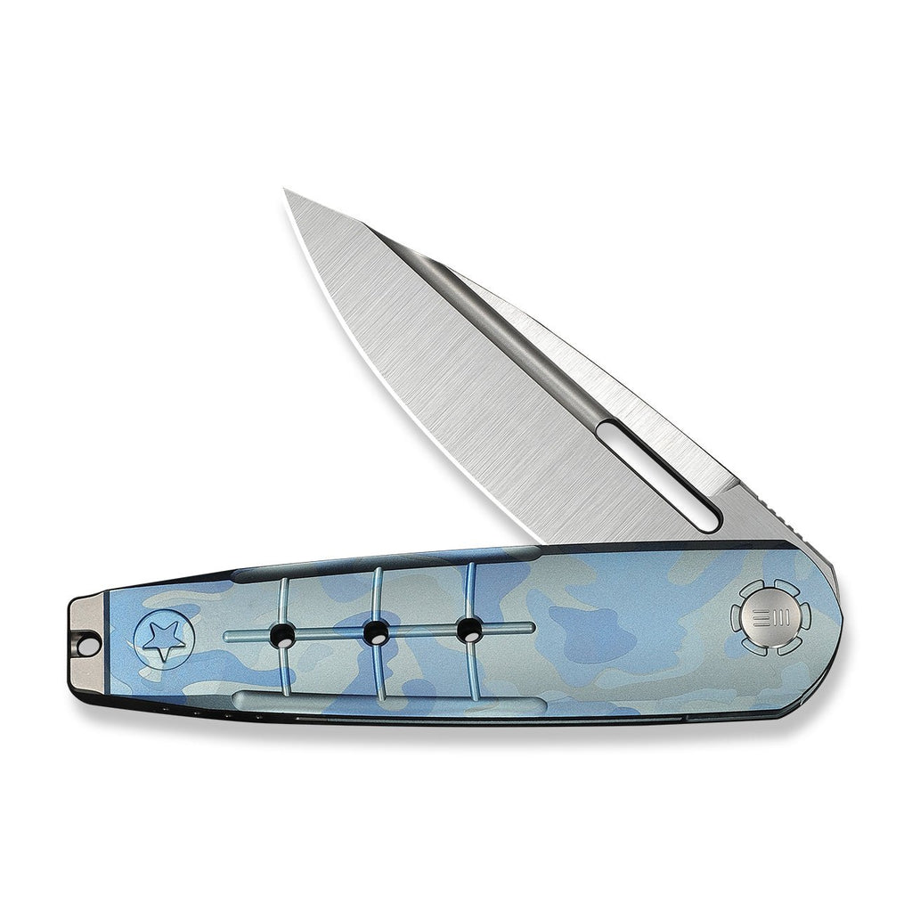 WEKNIFE Hull Flipper Knife Blue Terrain Titanium Handle & Gray Endcap (3.89" Hand Polished Satin Bohler M390 Blade) WE24046-3