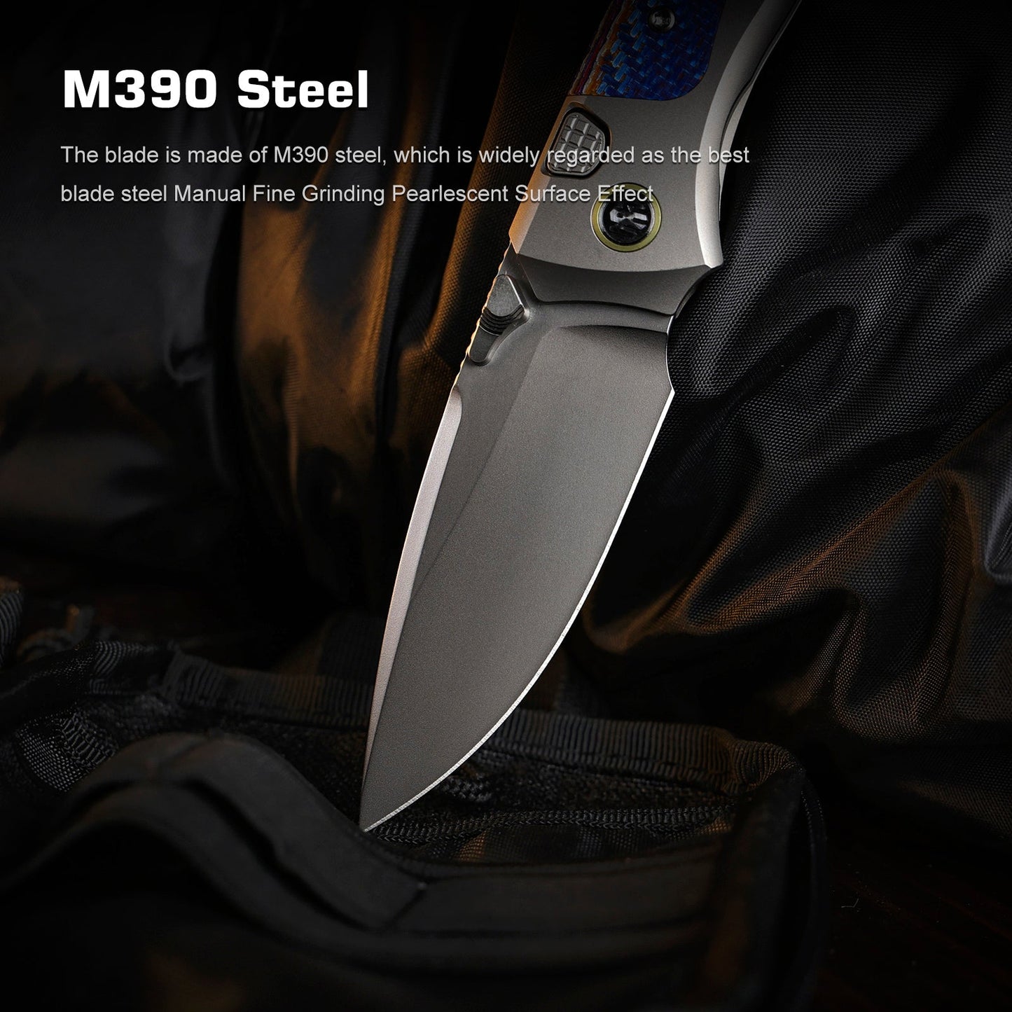 REMETTE RT-Steed Innovative Button Frame Lock M390 Blade Titanium Carbon Fiber Handle Folding Pocket Knife RTWS-TC