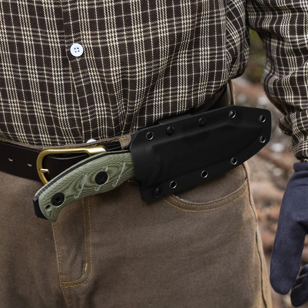 KIZER CUTLERY Sheepdog® Survival | Hammer Pommel · Bow Drill Divot | Green Micarta