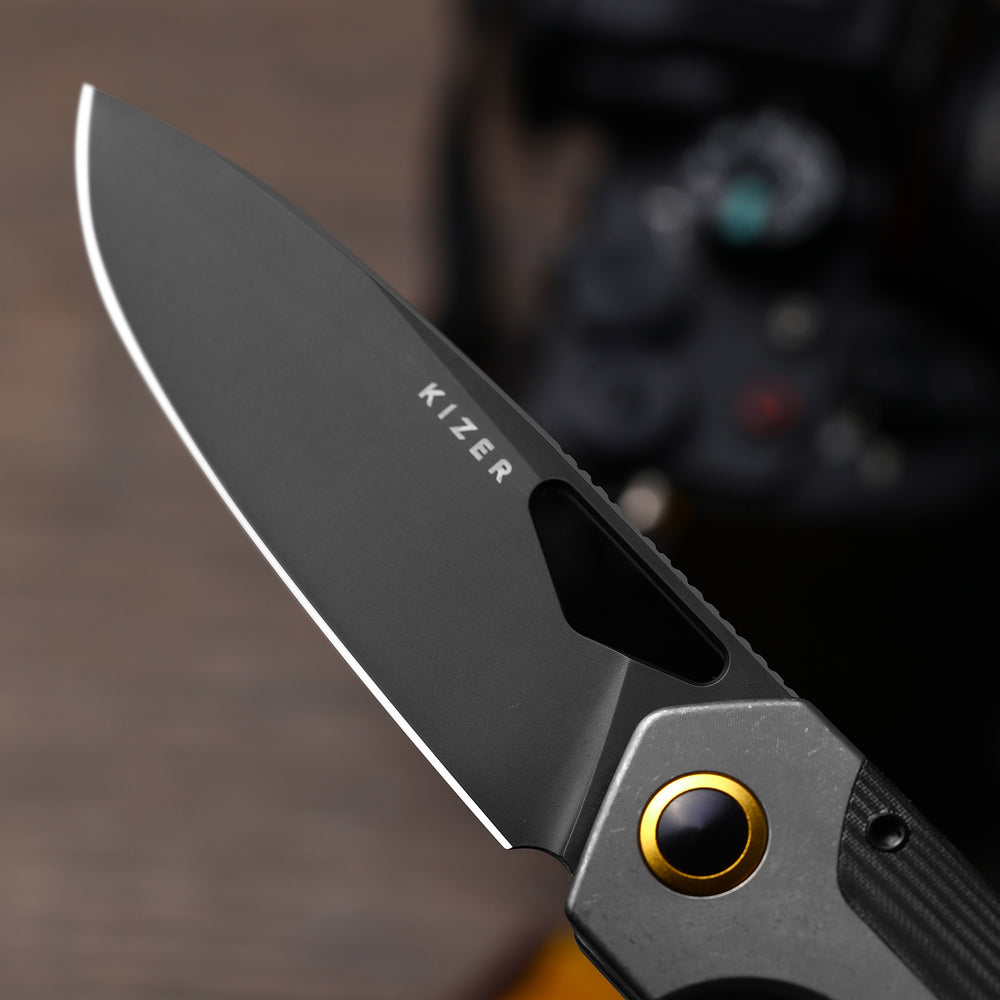 KIZER CUTLERY Serpentine | Elmax | Titanium & Micarta | Matte DLC Ultra