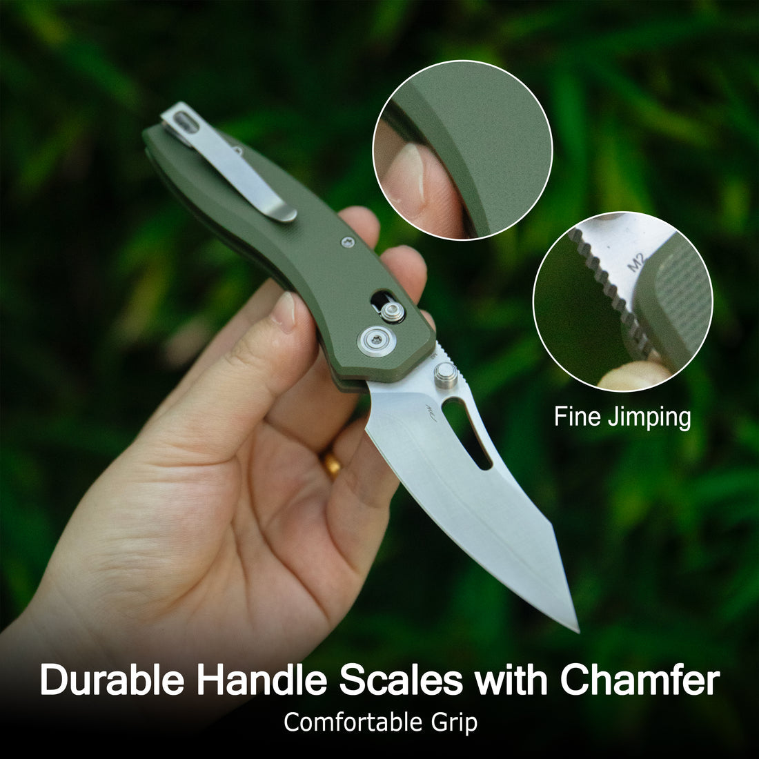 Kubey Caiman Crossbar Everyday Carry Folding Knife G10 Khaki Handle 3.1" Satin San Mai M2 KU421D