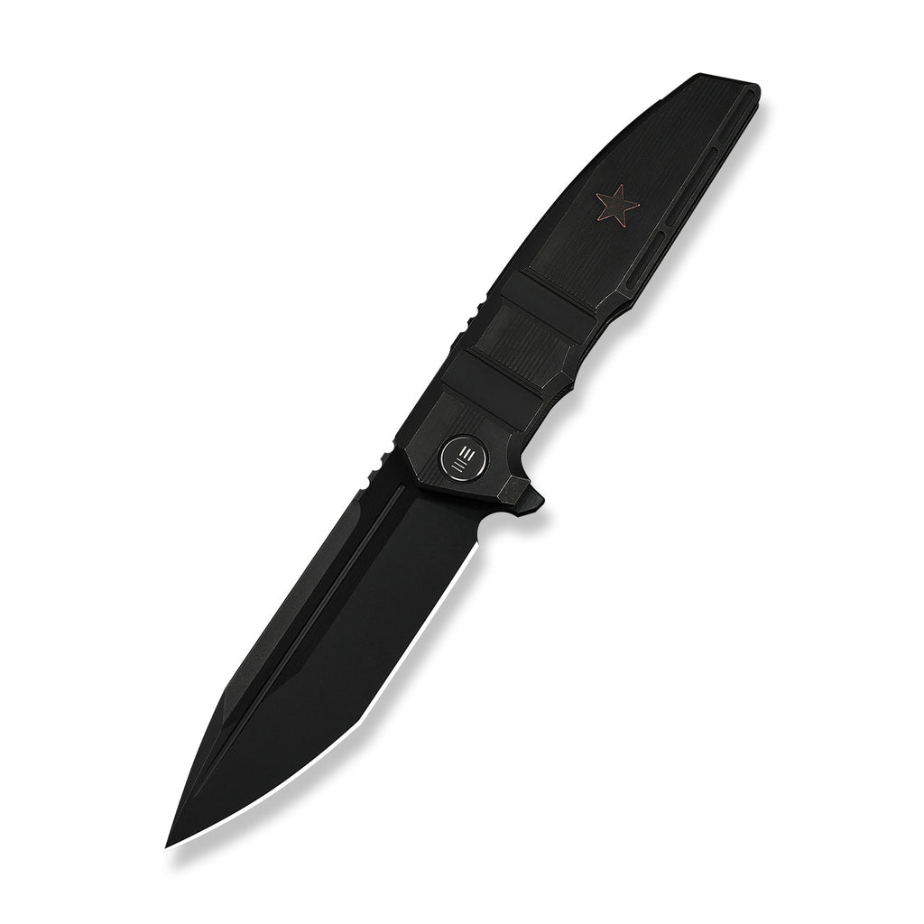 WEKNIFE Breach Flipper Knife Black Titanium Handle (3.85" Black Stonewashed Bevels, Black Brushed Flats Bohler M390 Blade) WE25077-2